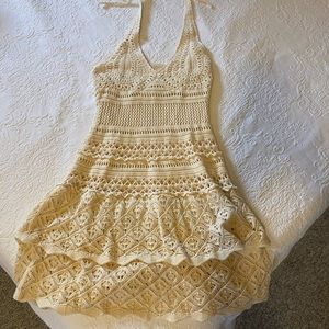 MODA International Cream Crochet Boho Chic Dress